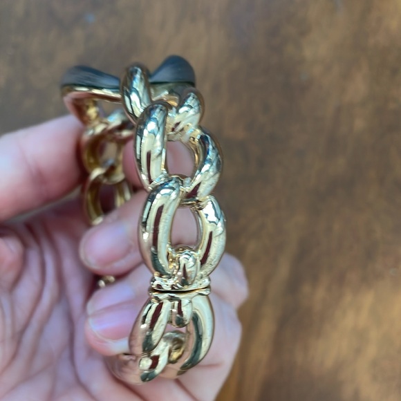 🎃 Alexis Bittar Metallic Gray Lucite Gold-Tone Chain Link Bangle Bracelet - Picture 5 of 12